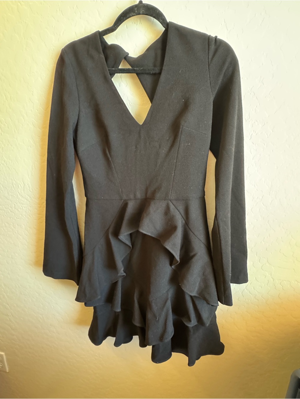 Rebecca Vallance Black Long-Sleeve Ruffle Peplum Dress